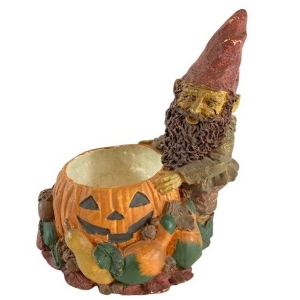 Halloween Gnome Holding Pumpkin Planter Pot Autumn Fall Decor Figurine Vtg 1991